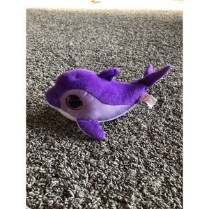 TY Beanie Boos FLIPS DOLPHIN Purple Plush‎ 8" Stuffed Glitter Eyes Used OCEAN